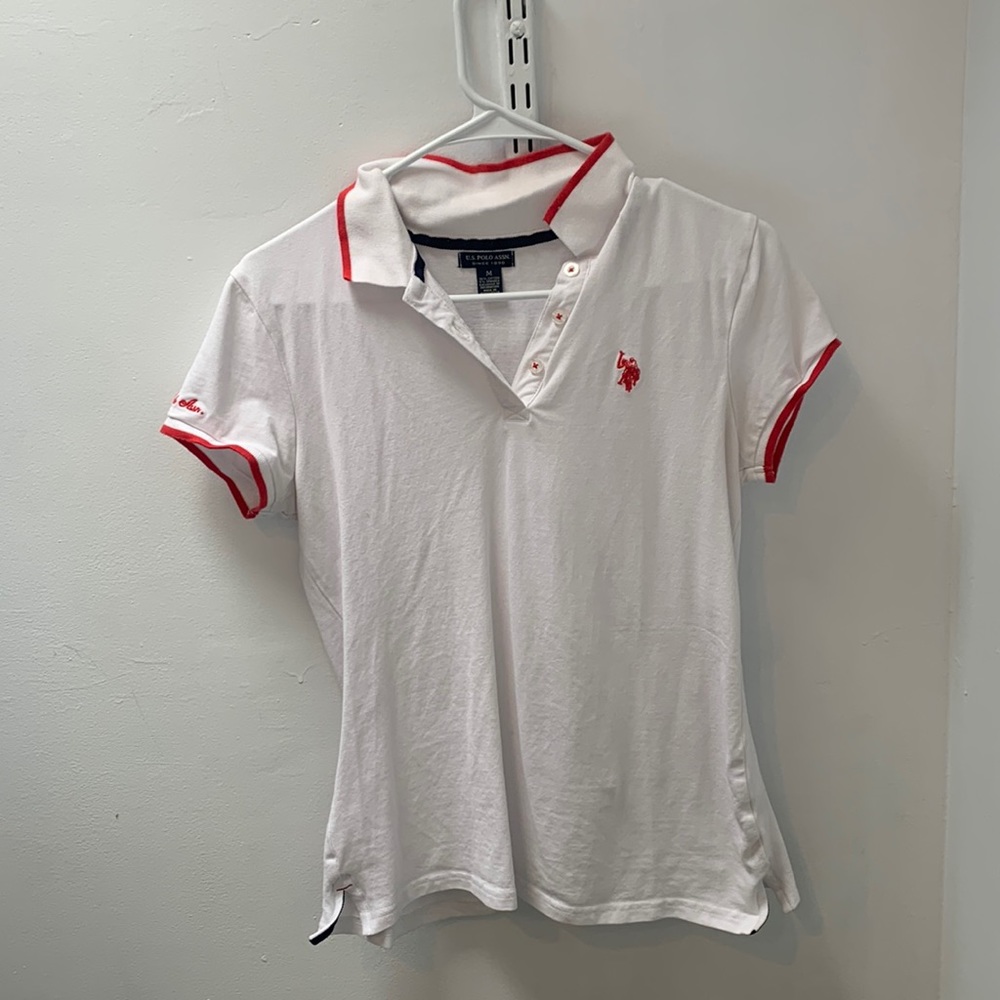 Red and White US Polo Assn quarter button T-shirt